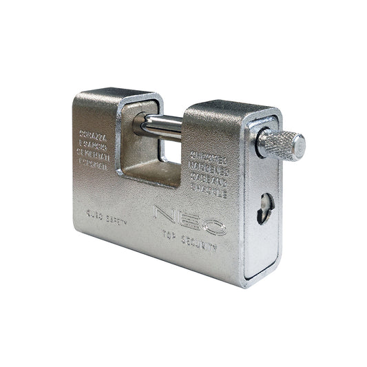 Armoured Padlock - Brass/Chrome, 80mm Body, Supplied with 2 Keys Qty 1