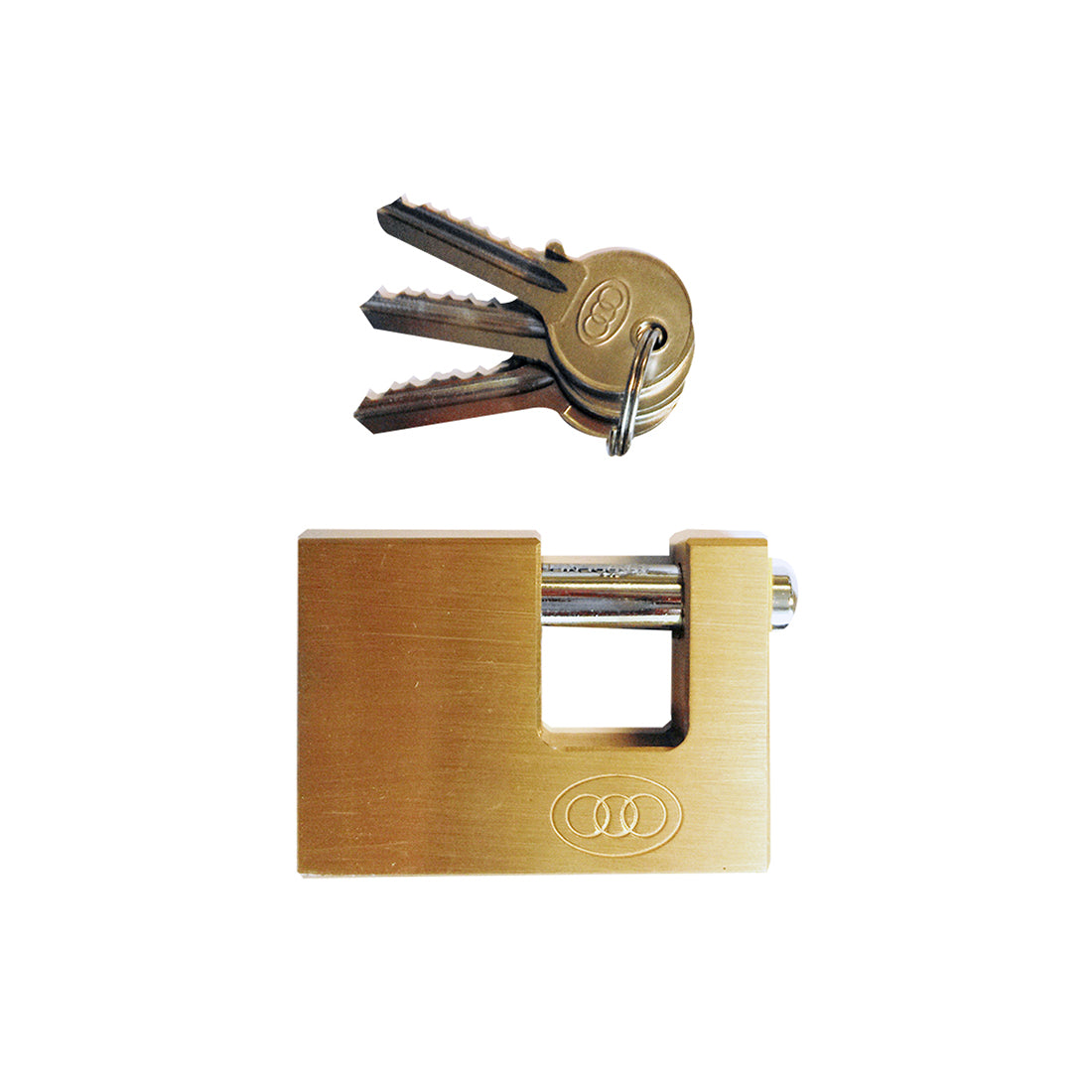 Shutter Padlock - Brass Body, 70mm, Hardened Steel Shackle, Supplied with 3 Keys Qty 1