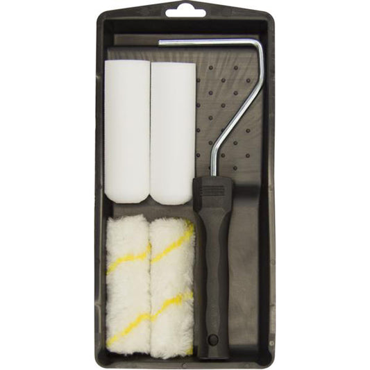 Paint Roller Tray Kit - 4", Includes Frame, Tray & 2 Refills (Medium Pile + Smooth Foam) Qty 1