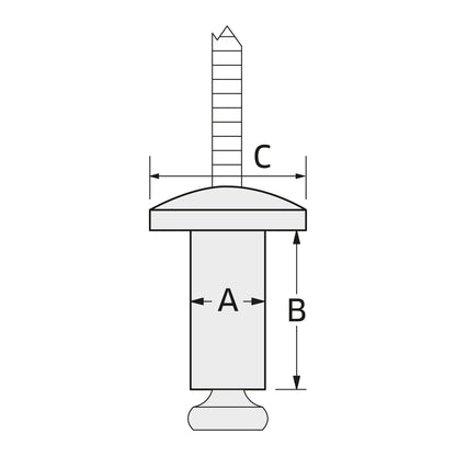 Black Aluminium Rivets - Large Flange, 4.0 x 14mm (5/32" x 1/2"), Ø11.8mm Flange Pack of 100