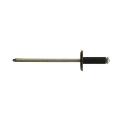 Black Aluminium Rivets - Large Flange, 4.0 x 14mm (5/32" x 1/2"), Ø11.8mm Flange Pack of 100