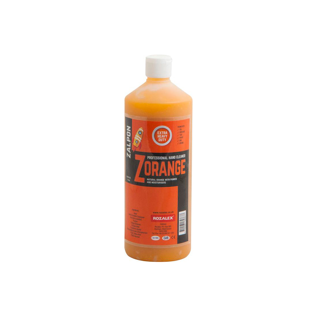 Zalpon Zorange Pumice Gel 1L Bottle Heavy Duty Natural Orange Oils Moisturisers Qty 6