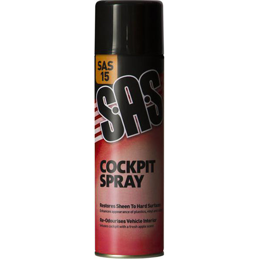SAS Cockpit Spray 500ml Aerosol Restores Sheen Protective Coating Plastics Pack 6
