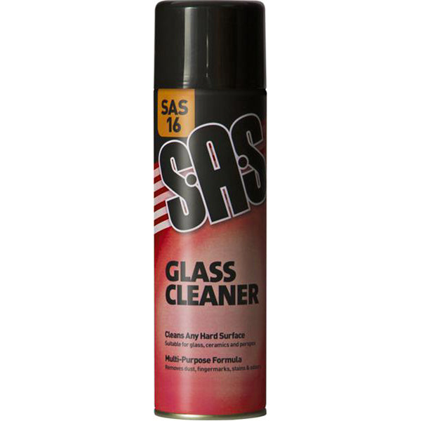 SAS Glass Cleaner 500ml Aerosol Effective Dust Finger Mark Stain Removal Silicone Free Pack of 6