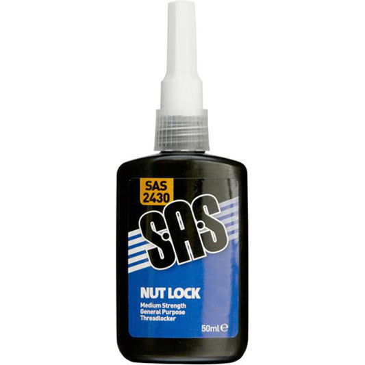 SAS Nut Lock - Medium Strength, 50ml Bottle, Vibration Resistant, Removable with Hand Tools Box of 12