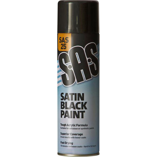 SAS Satin Black Paint - 500ml Aerosol Pack of 6