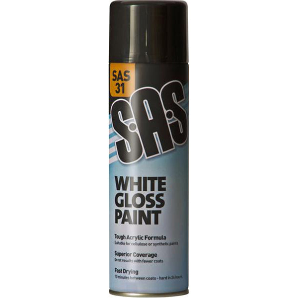 SAS Gloss White Paint - 500ml Aerosol Pack of 6