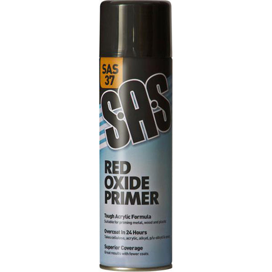 SAS Red Oxide Primer - 500ml Aerosol, Tough Acrylic Formula, For Metal, Wood & Plastic Pack of 6