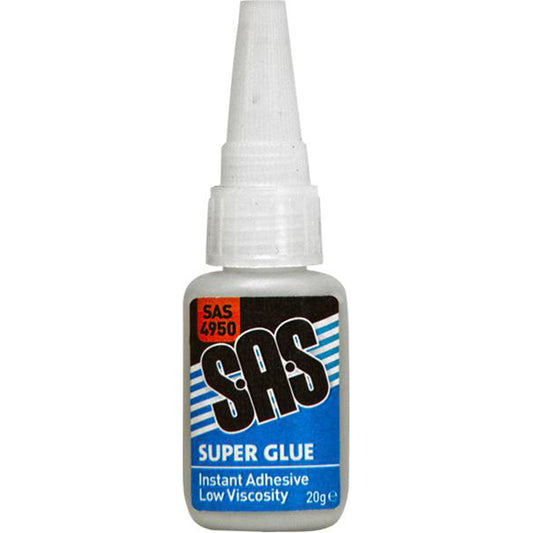 SAS Low Viscosity Super Glue 20g Bottles Medium Bonds Metal Rubber Multi Materials Box of 12