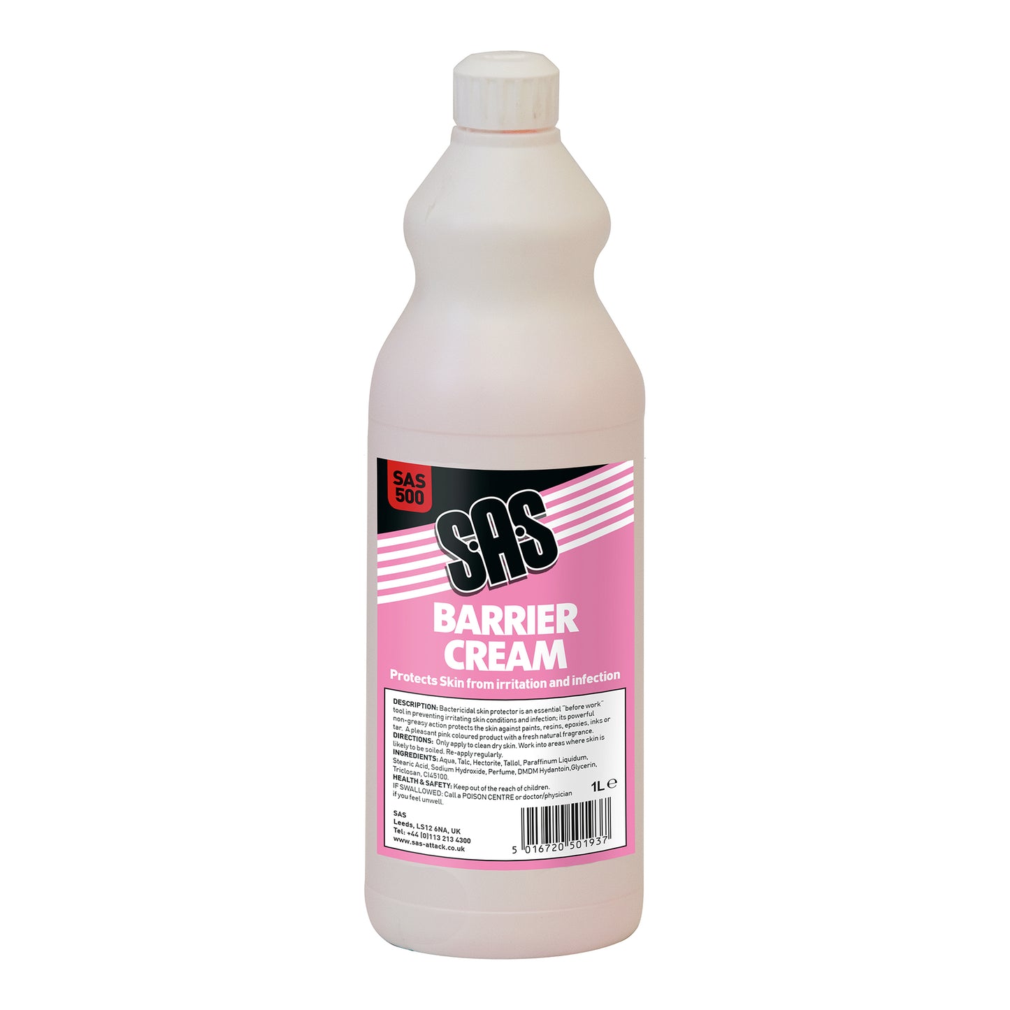 SAS Barrier Cream 1L Bottles Pre?Work Protection Against Paints Resins Inks Tars Pack of 4