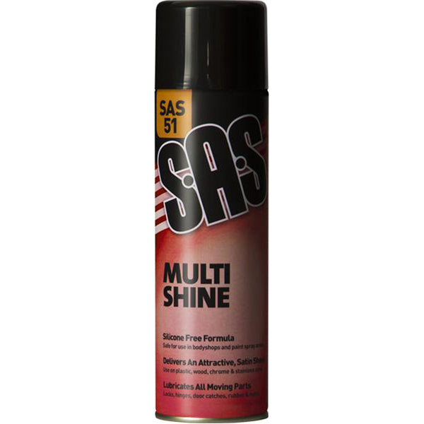 SAS Multi Shine 500ml Aerosol Silicone Free Satin Sheen Dashboard Interior Pack 6