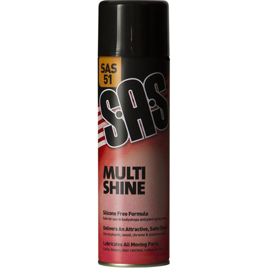 SAS Multi Shine 500ml Aerosol Silicone Free Satin Sheen Dashboard Interior Pack 6