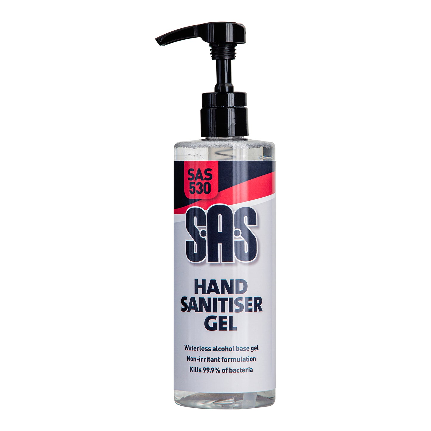 SAS Hand Sanitiser Gel 500ml Dispenser Bottle Waterless Alcohol Base Kills 99.9% Bacteria Qty 1
