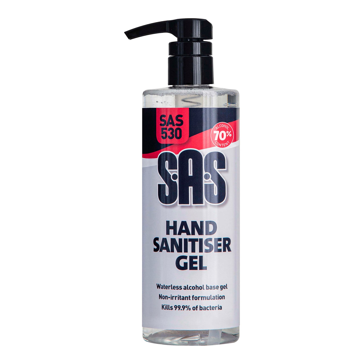 SAS Hand Sanitiser Gel 500ml Dispenser Bottle Waterless Alcohol Base Kills 99.9% Bacteria Qty 1