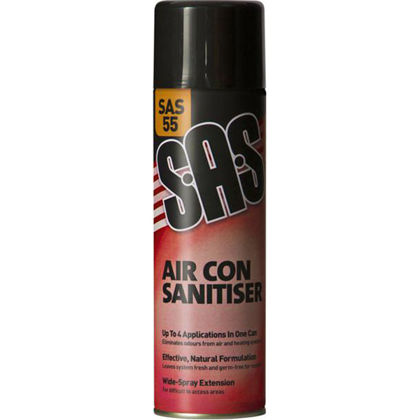 SAS Air Con Sanitiser 500ml Aerosol Odour Eliminator Germ Free Fresh System Pack of 6