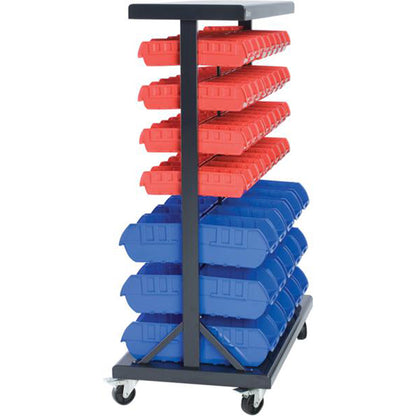 CLARKE Mobile Bin Kit - Steel Rack on Castors, 940 x 500 x 1245mm, With 94 Removable Bins (64 Red, 30 Blue) Qty 1 Kit