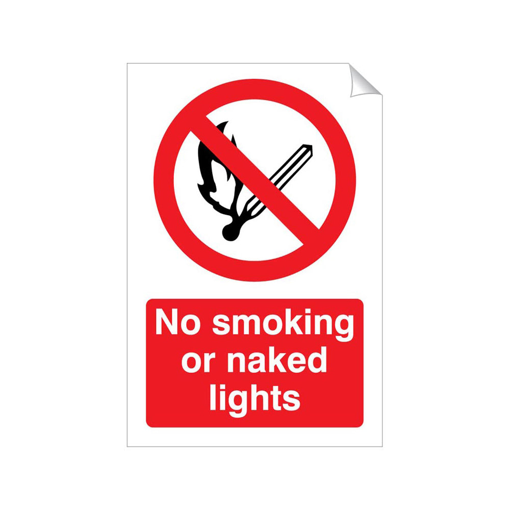 No Smoking or Naked Lights Safety Sticker 240x360mm Self-Adhesive Vinyl Qty 1