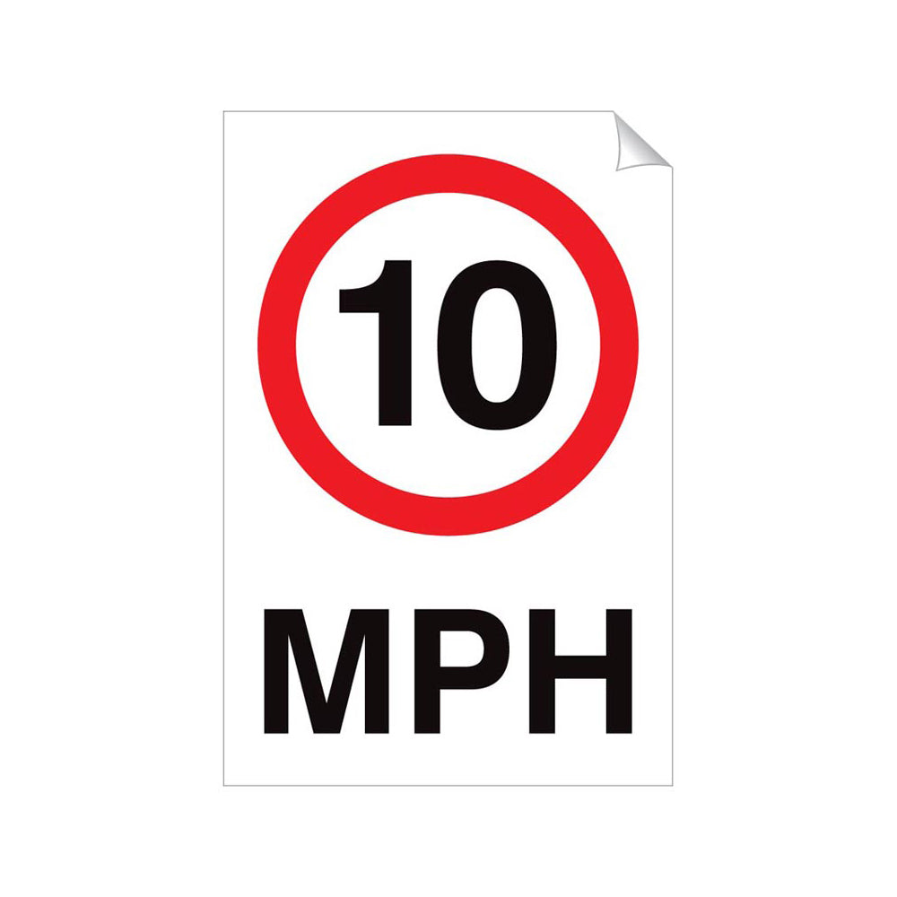 10 MPH Traffic Sticker 240x360mm Self-Adhesive Vinyl Qty 1