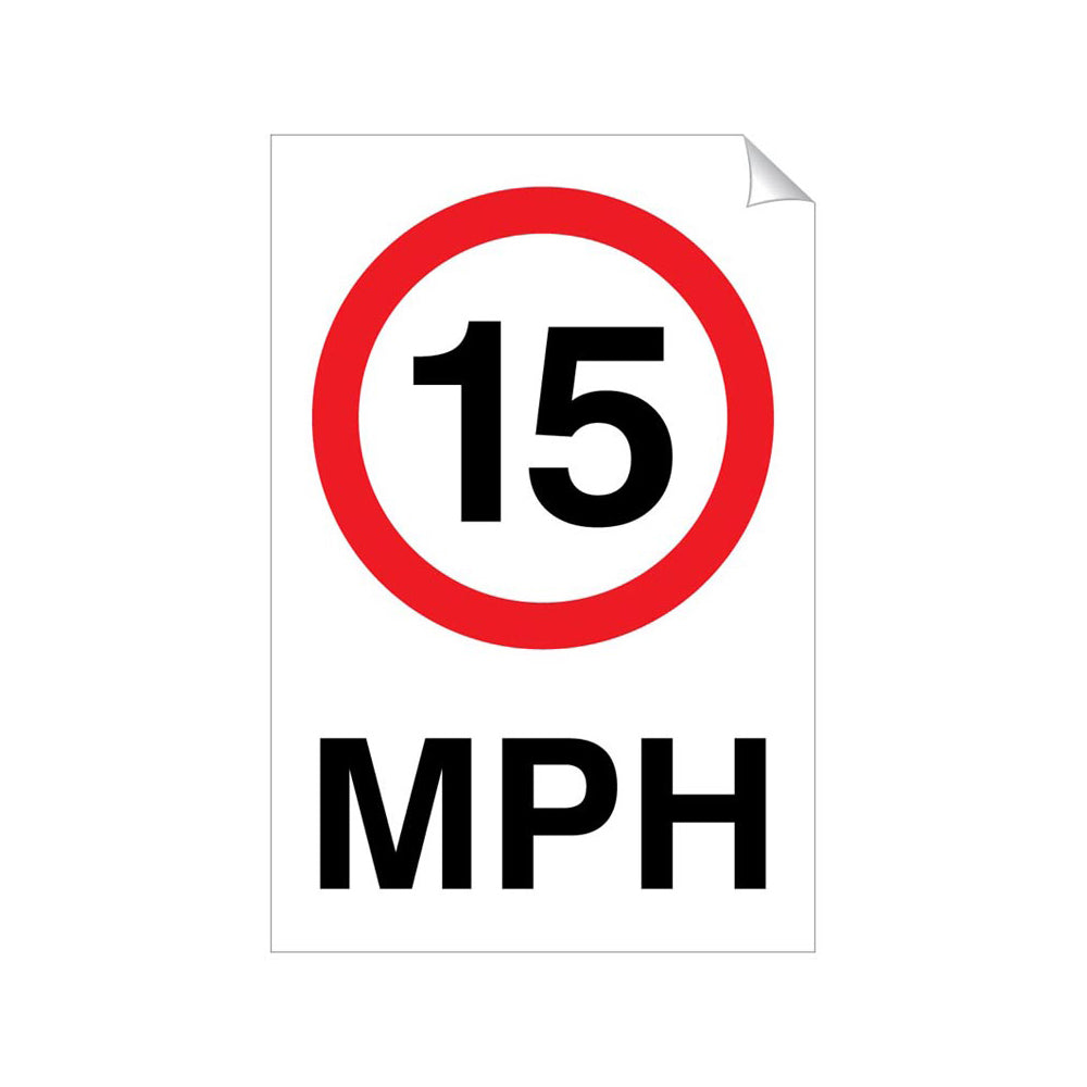 15 MPH Traffic Sticker 240x360mm Self-Adhesive Vinyl Qty 1