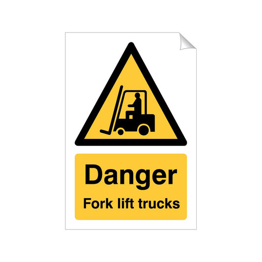 Danger Fork Lift Trucks Safety Sticker 240x360mm Self-Adhesive Vinyl Qty 1