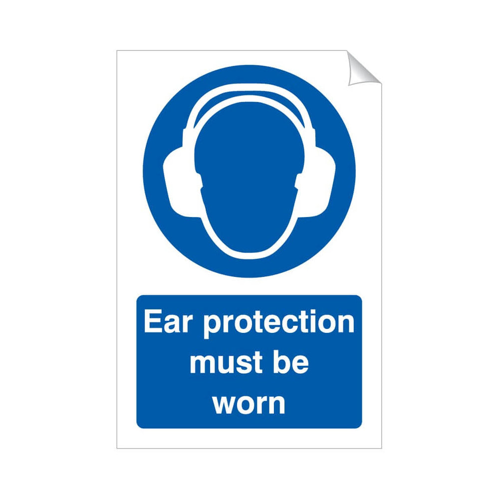 Ear Protection Must Be Worn Safety Sticker 240x360mm Self-Adhesive Vinyl Qty 1