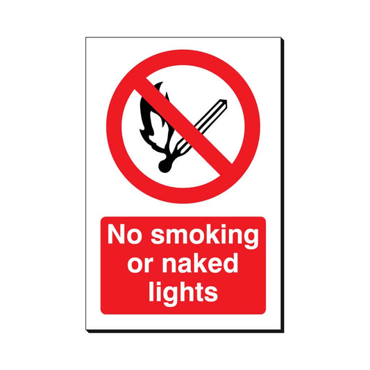 No Smoking or Naked Lights Sign 240x360mm Foamex Board Qty 1
