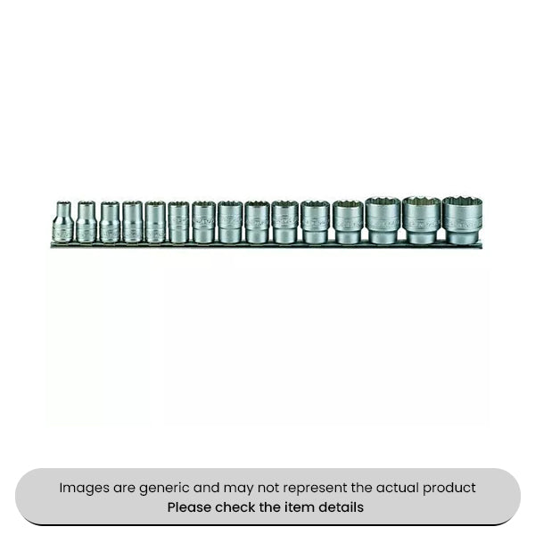Chrome Vanadium Steel Metric Socket Clip Rail  1/2" Drive 15 Piece Pack Qty 1