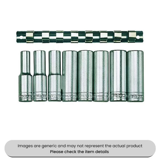 Chrome Vanadium Steel Socket Clip Rail 1/2" Drive Deep, 8 Piece Pack Qty 1
