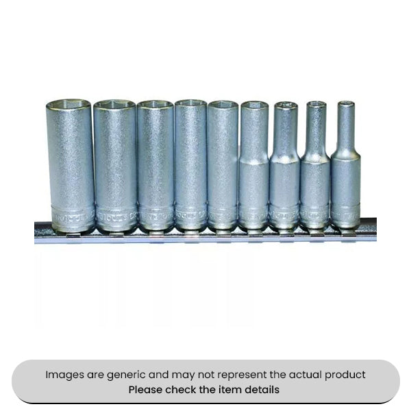 Chrome Vanadium Socket Clip Rail 1/4" Drive Deep Metric 9 Piece Pack Qty 1
