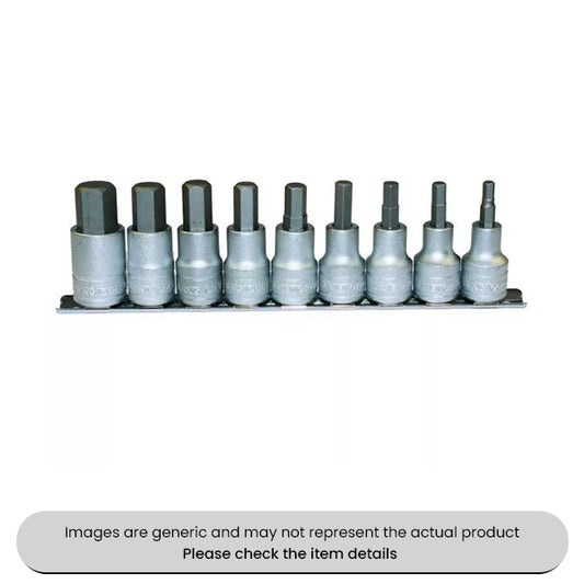 Socket Clip Rail 1/2" Drive Hex Bit, 9 Piece For Internal Hex Holes Pack Qty 1