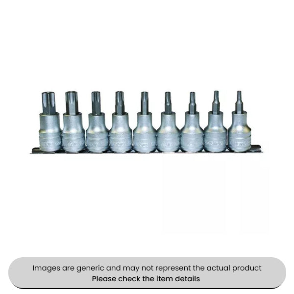 TPX Bit Socket Clip Rail 1/2" Drive 9 Piece For Tamper Proof Screws Pack Qty 1