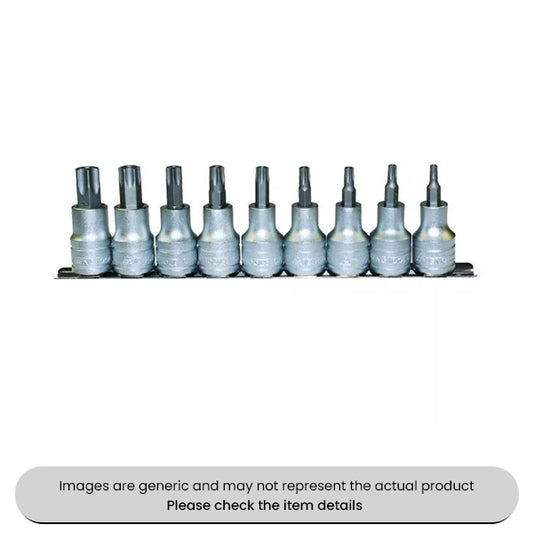 TPX Bit Socket Clip Rail 1/2" Drive 9 Piece For Tamper Proof Screws Pack Qty 1
