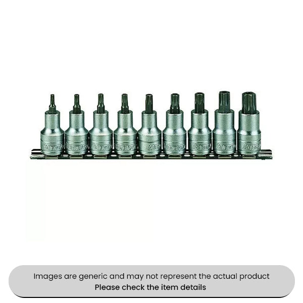 TX Bit Socket Clip Rail 1/2" Drive 9 Piece Pack Qty 1