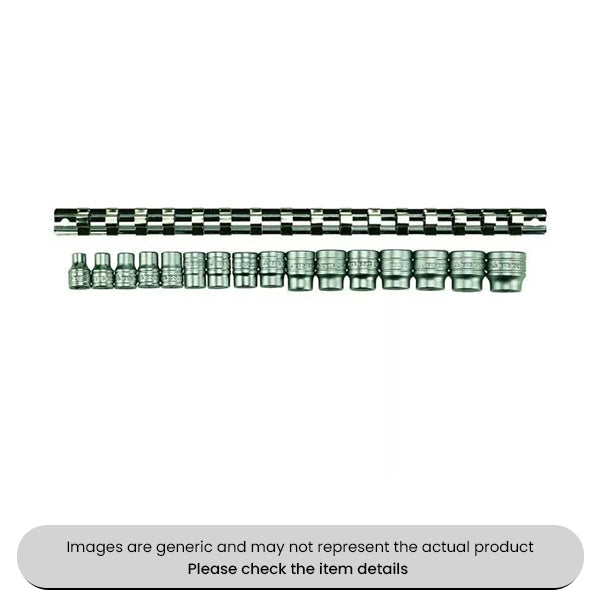 Chrome Vanadium Steel Metric Socket Clip Rail 3/8" Drive 16 Piece Pack Qty 1