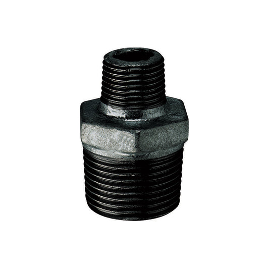 Reducing Hex Nipple - 1 1/2" to 1" BSPT Thread, BS EN 10242 Class B, Black Finish Qty 1