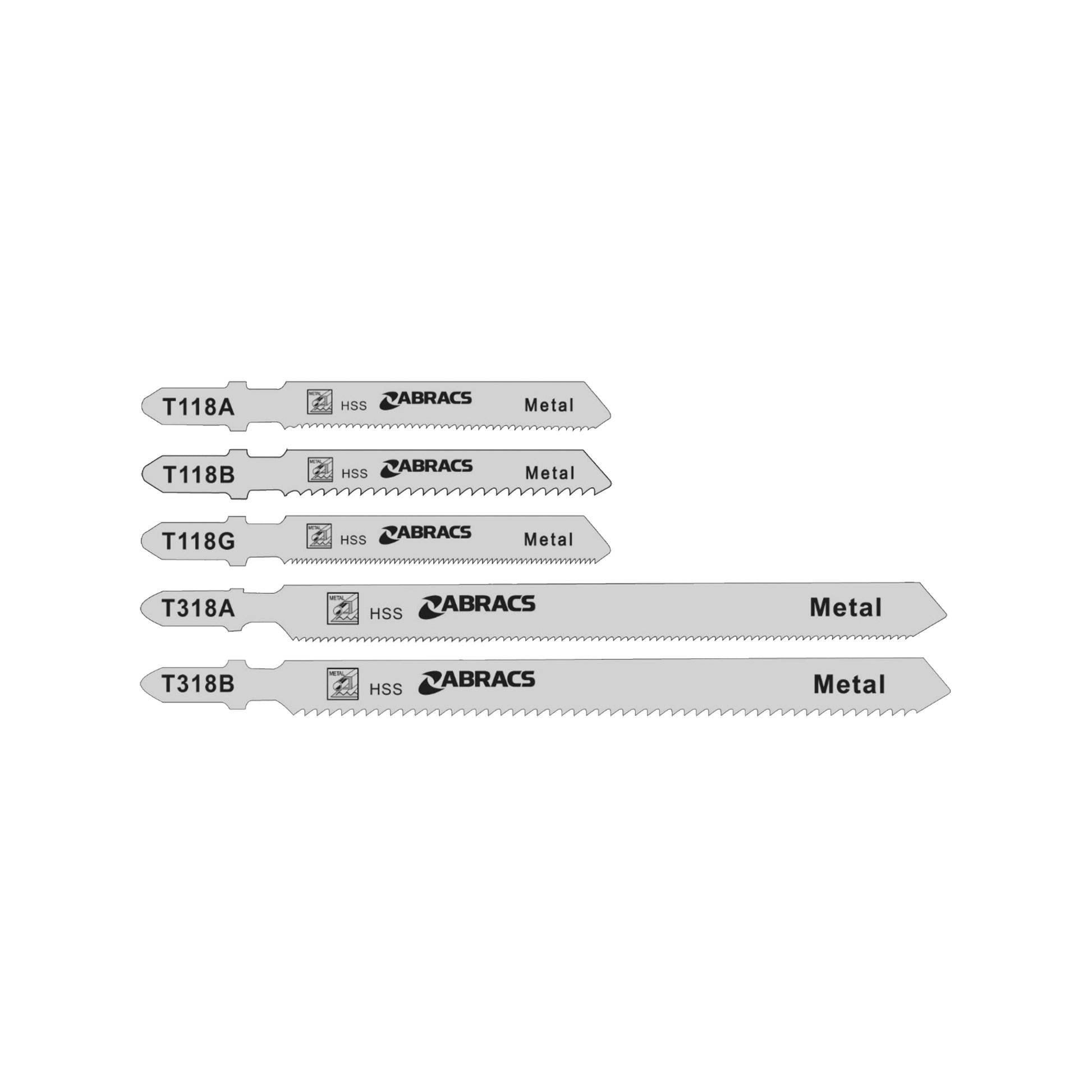 ABRACS Jigsaw Blades - Metal T318B, 132mm, 13 TPI, Wavy Set Teeth, Fine Straight Cutting Pack of 5