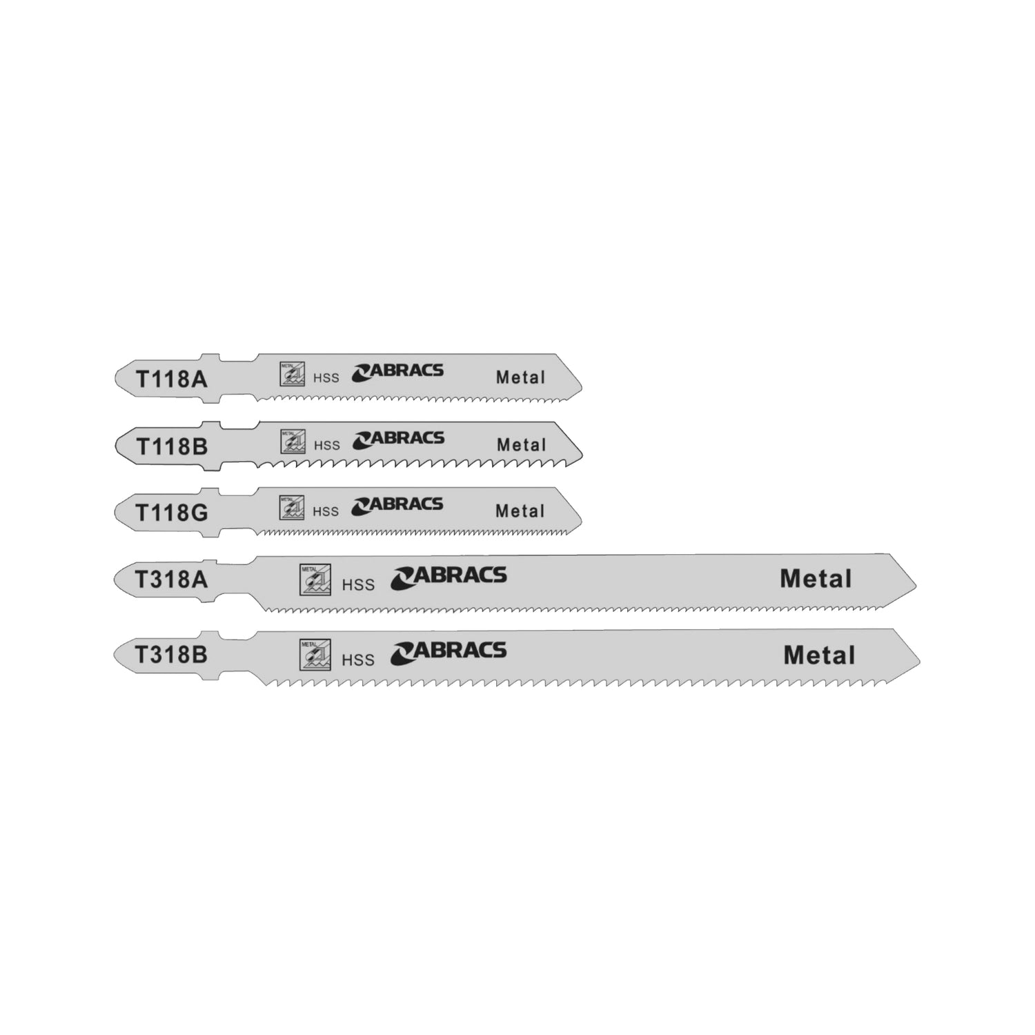 ABRACS Jigsaw Blades - Metal T318A, 132mm, 21 TPI, Wavy Set Teeth, Fine Straight Cutting Pack of 5