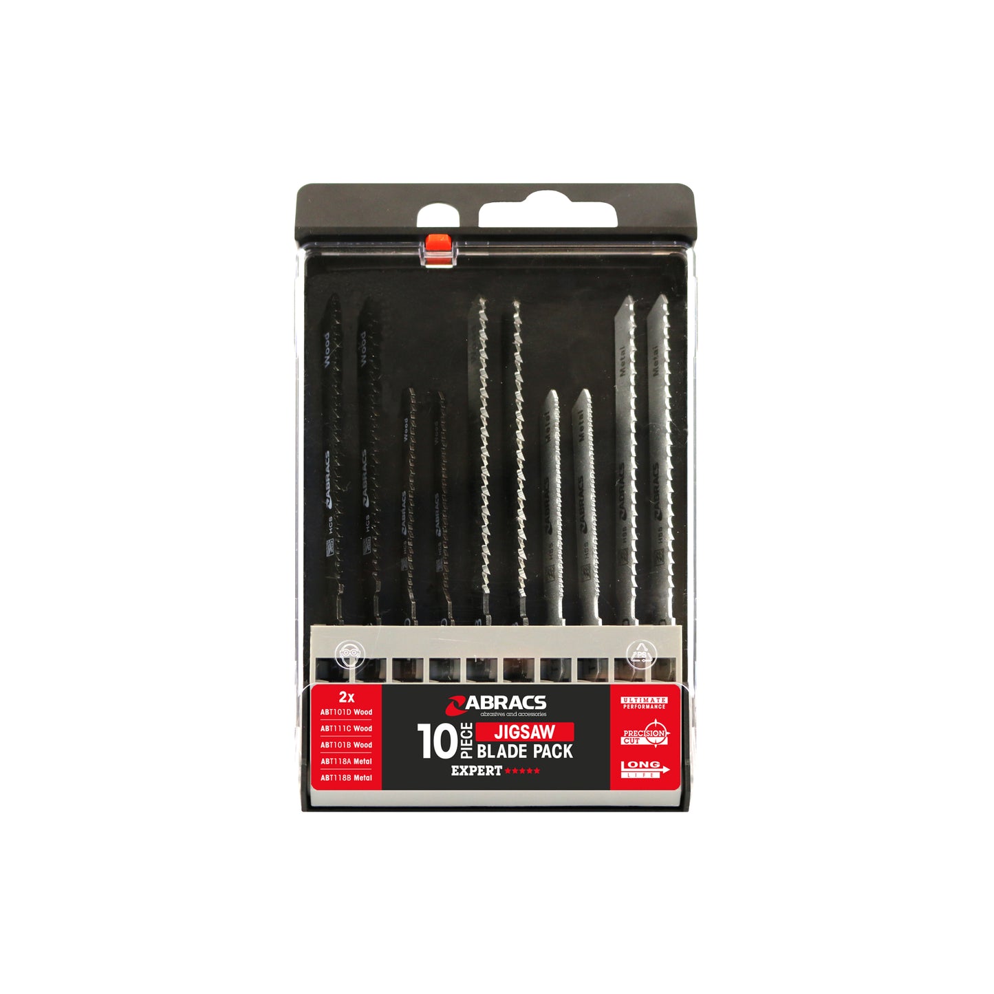 ABRACS Jigsaw Blades - Mixed Set, 10pc Dispenser Pack, For Wood & Metal (Popular Types Included) Qty 1 Set