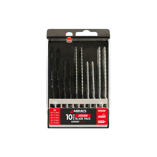 ABRACS Jigsaw Blades - Mixed Set, 10pc Dispenser Pack, For Wood & Metal (Popular Types Included) Qty 1 Set