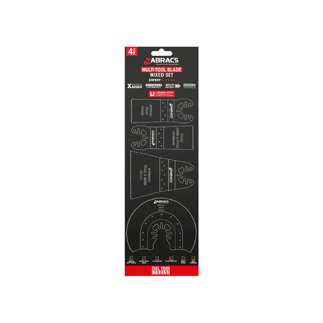 ABRACS Multi?Tool Set - 4pc Kit, Wood & Metal Blades, Chrome?Vanadium & Bi?Metal Construction Qty 1 Set