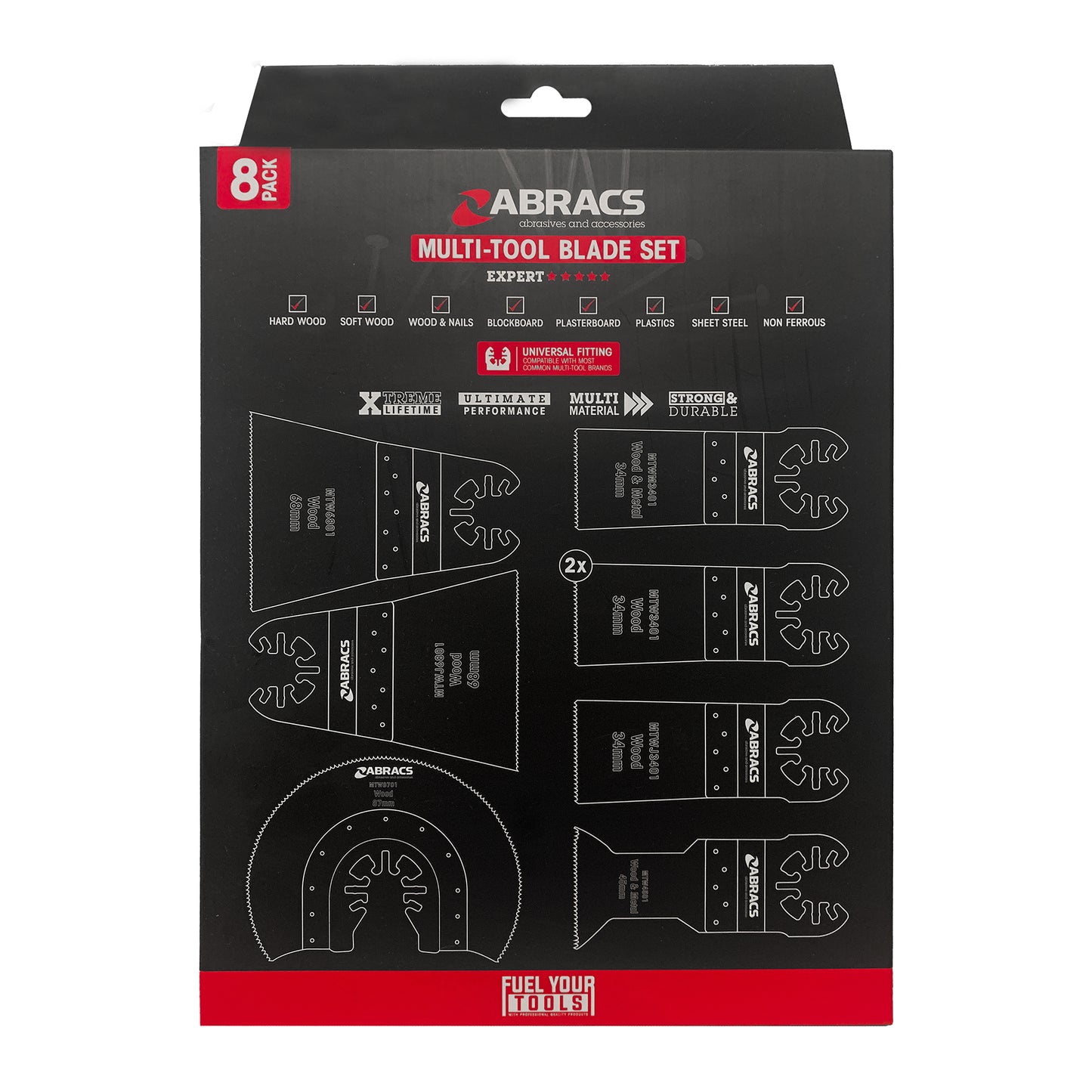 ABRACS Multi?Tool Set - 8pc Kit, Wood & Metal Blades, Chrome?Vanadium & Bi?Metal Construction Qty 1 Set