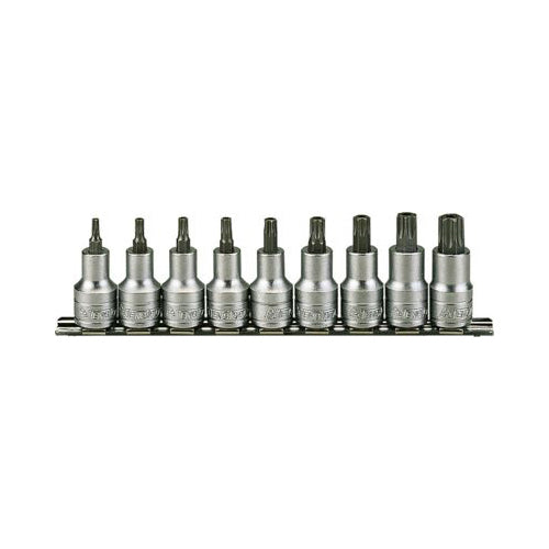 Teng Tools 1/2" Drive Torx Bit Socket Set 9?Piece (TX20–TX60) Supplied on Rail Qty 1 Set