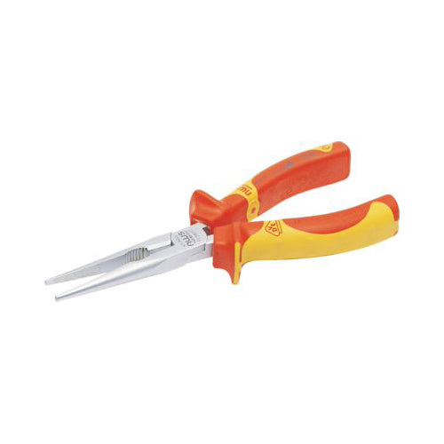 NWS Long Nose Pliers - 205mm (8"), IEC 60900 1000V Insulated, Soft?Grip Handles, Matt Chromium Plated Heads Qty 1