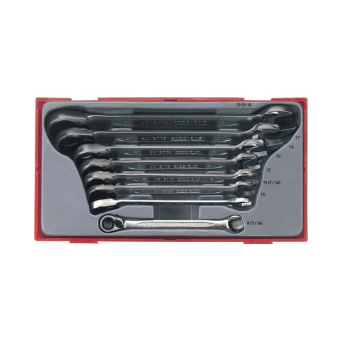 TENG TRAY Ratcheting Spanner Set - 8 Piece, Sizes 8–19mm, Satin Finish, Supplied in Tool Tray Qty 1 Set