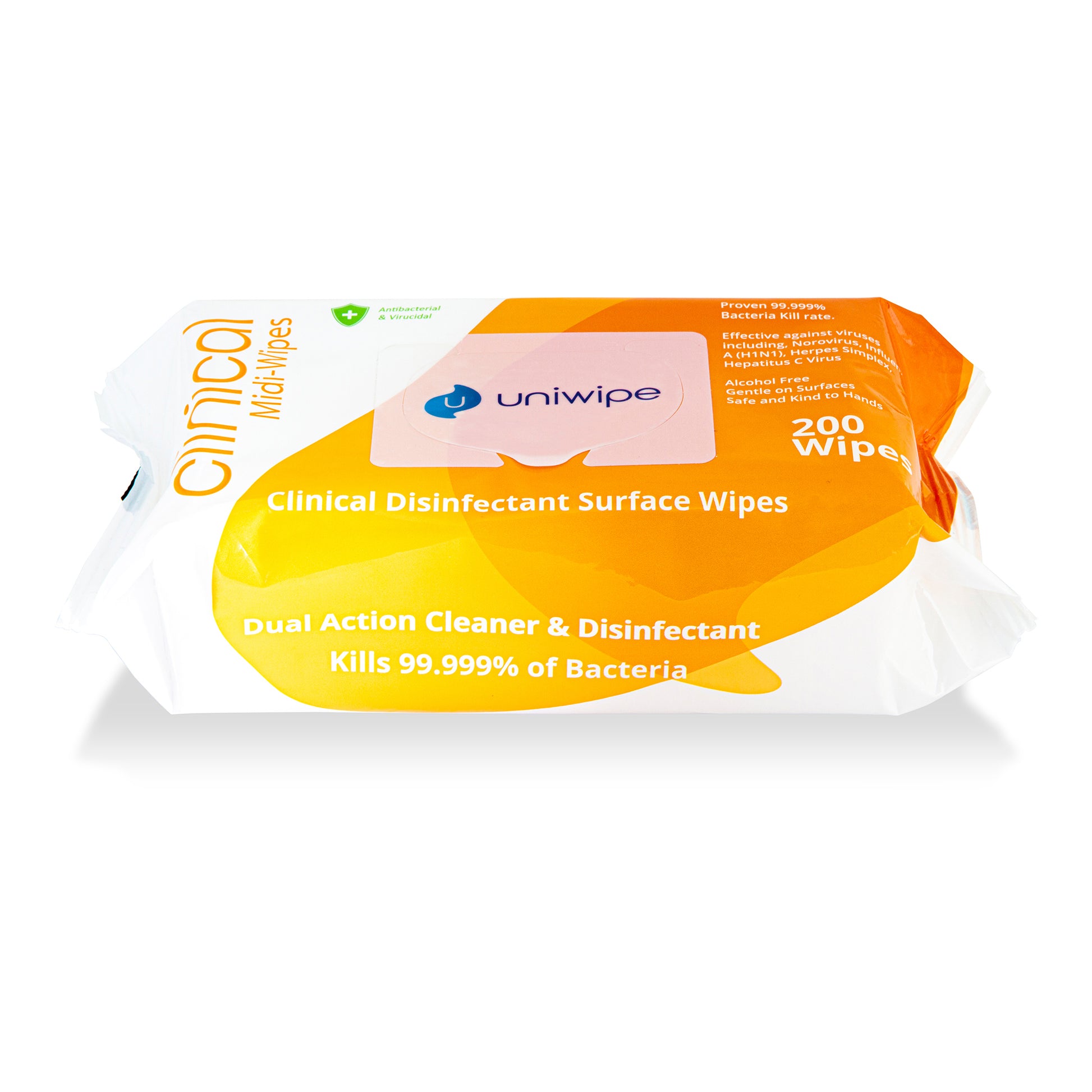 Uniwipe Clinical Sanitising Wipes Pack of 200 Alcohol?Free EN1276/13727 Tested Qty 1