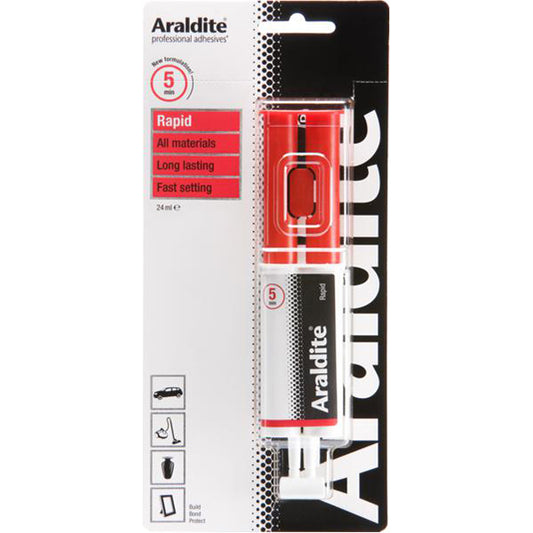 ARALDITE Rapid Adhesive - 24ml Syringe, Solvent?Free, Water Resistant, Sets in Minutes Qty 1