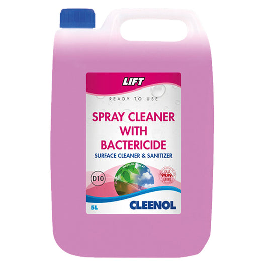 Spray Cleaner with Bactericide - 5L Container, BS EN1276/13697 Tested, Kills 99.99% Germs in 30 Seconds Qty 1