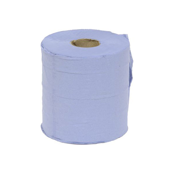 Paper Wipes Roll - Blue, 2?Ply, 190mm x 150m, Centre?Feed Compatible Pack of 6 Rolls