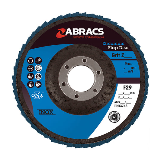 Abracs Flap Disc Zirconium 100x16mm P40 Stainless Steel Max RPM 15300 Pack of 5