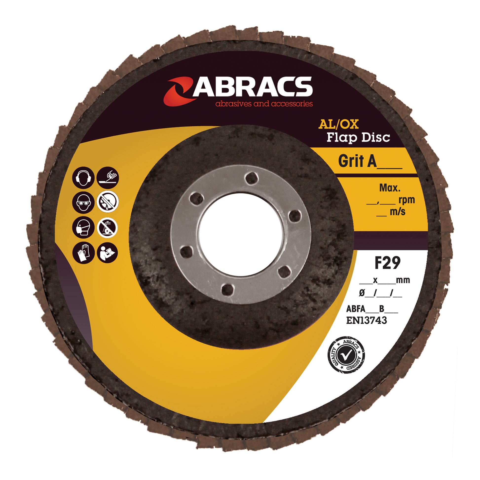Abracs Flap Disc Aluminium Oxide 115x22mm P60 Stock Removal Max RPM Pack of 10